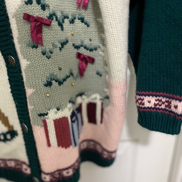 Karen Scott Women's Holiday Cardigan - Green, Pink, Cream Size 2X - Picture 7 of 10